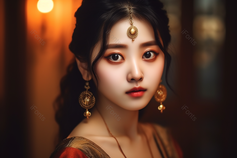 带着金色首饰的大眼睛中式美女,高清,摄影图,摄影图片,图片大全,摄影图免费下载
